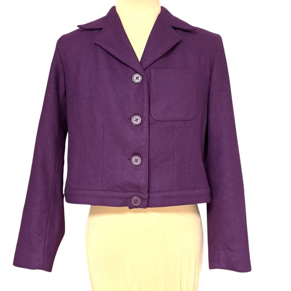 jacket blazer J.G. HOOK purple wool cropped military classic boho vintage preppy - Picture 1 of 11